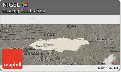 Shaded Relief Panoramic Map of NIGEL, darken