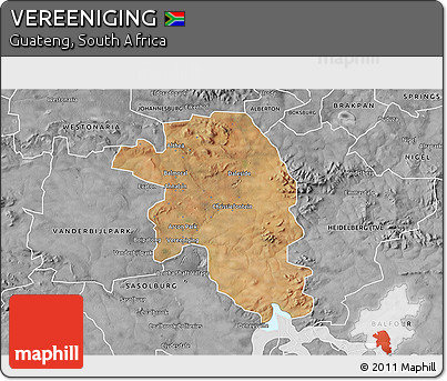 Satellite 3D Map of VEREENIGING, desaturated