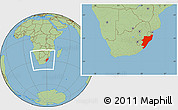 Savanna Style Location Map of Kwazulu/Natal, within the entire country