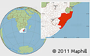 Savanna Style Location Map of Kwazulu/Natal, highlighted country