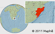 Savanna Style Location Map of Kwazulu/Natal, hill shading
