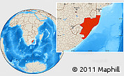 Shaded Relief Location Map of Kwazulu/Natal