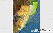 Physical Map of Kwazulu/Natal, darken