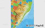 Physical Map of Kwazulu/Natal, political outside