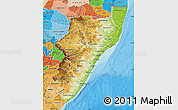 Physical Map of Kwazulu/Natal, political shades outside