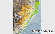 Physical Map of Kwazulu/Natal, semi-desaturated