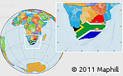 Flag Location Map of South Africa, political outside