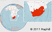 Gray Location Map of South Africa, highlighted continent, hill shading