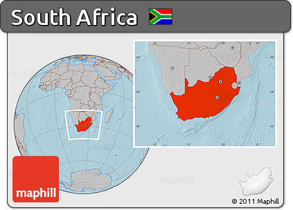 Gray Location Map of South Africa, hill shading