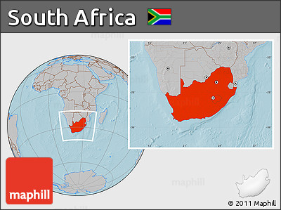 Gray Location Map of South Africa, hill shading
