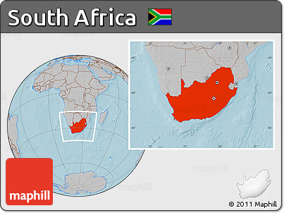 Gray Location Map of South Africa, hill shading