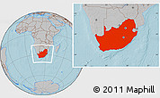 Gray Location Map of South Africa, hill shading