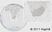 Gray Location Map of South Africa, lighten, desaturated, hill shading