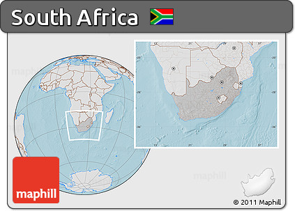 Gray Location Map of South Africa, lighten, land only, hill shading