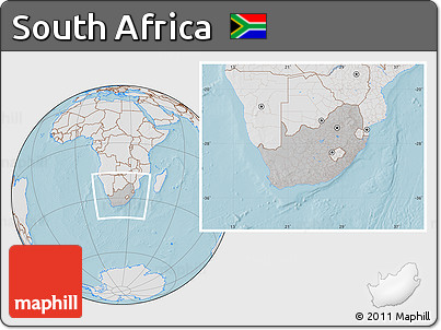 Gray Location Map of South Africa, lighten, land only, hill shading