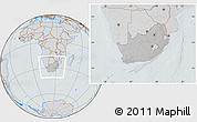 Gray Location Map of South Africa, lighten, semi-desaturated, hill shading