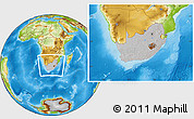 Gray Location Map of South Africa, physical outside, hill shading
