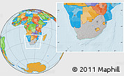 Gray Location Map of South Africa, political outside, hill shading