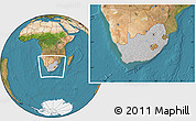 Gray Location Map of South Africa, satellite outside, hill shading
