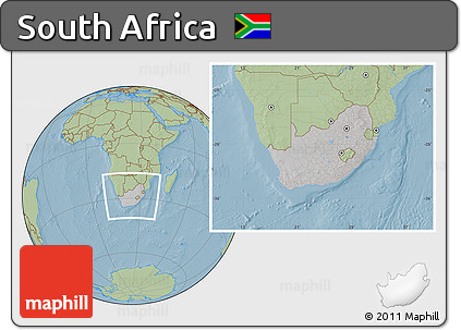 Gray Location Map of South Africa, savanna style outside, hill shading