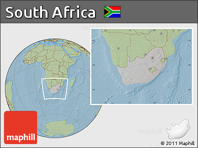 Gray Location Map of South Africa, savanna style outside, hill shading