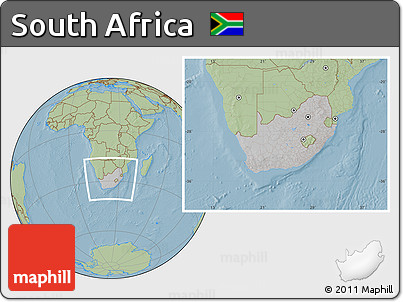 Gray Location Map of South Africa, savanna style outside, hill shading