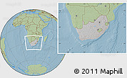 Gray Location Map of South Africa, savanna style outside, hill shading