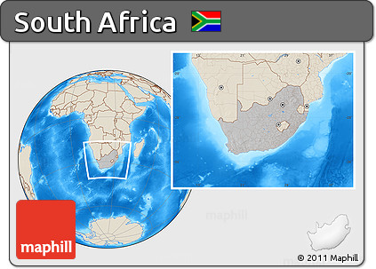 Gray Location Map of South Africa, shaded relief outside, hill shading