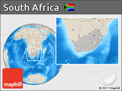 Gray Location Map of South Africa, shaded relief outside, hill shading