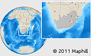 Gray Location Map of South Africa, shaded relief outside, hill shading