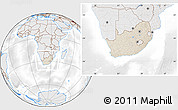 Shaded Relief Location Map of South Africa, lighten, desaturated