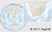Shaded Relief Location Map of South Africa, lighten, semi-desaturated