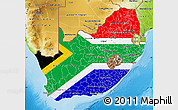 Flag Map of South Africa, physical outside, flag centered