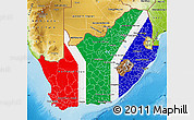 Flag Map of South Africa, physical outside, flag aligned to the middle