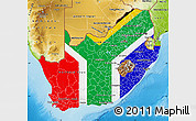 Flag Map of South Africa, physical outside, flag rotated