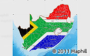 Flag Map of South Africa, single color outside, shaded relief sea