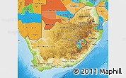 Physical Map of South Africa, political outside, shaded relief sea