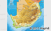 Physical Map of South Africa, political shades outside, shaded relief sea