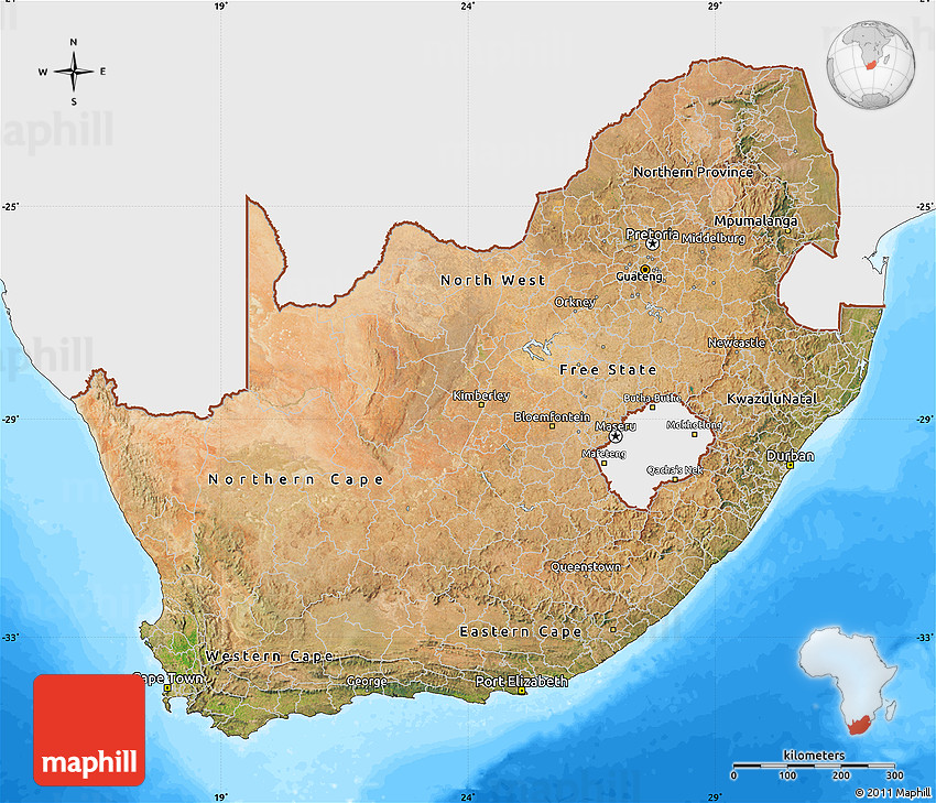 Satellite Map Of South Africa Satellite Map Of South Africa, Single Color Outside, Bathymetry Sea