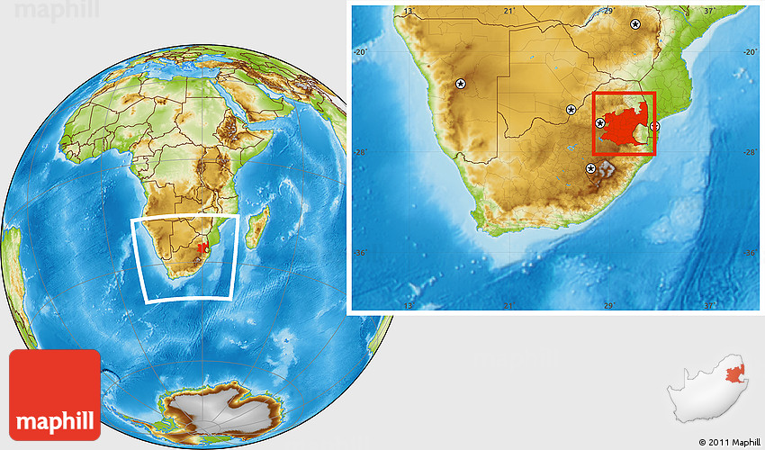 Physical Location Map of Mpumalanga, within the entire country