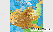 Physical Map of Mpumalanga, political shades outside