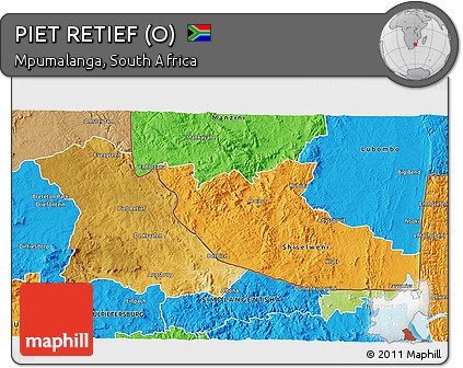 Physical 3D Map of PIET RETIEF (O), political outside