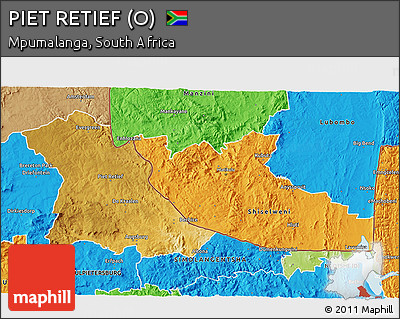 Physical 3D Map of PIET RETIEF (O), political outside