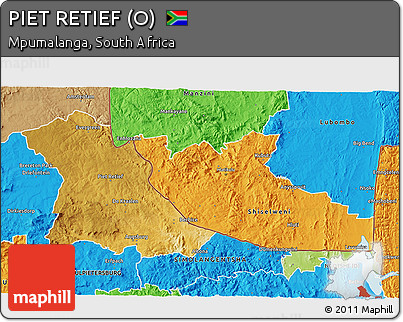 Physical 3D Map of PIET RETIEF (O), political outside