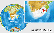 Physical Location Map of PIET RETIEF (O), highlighted country, within the entire country