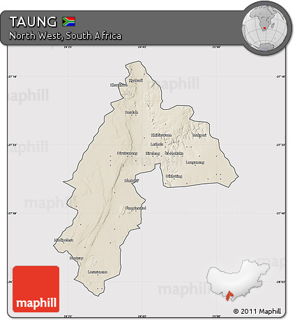 Shaded Relief Map of TAUNG, cropped outside