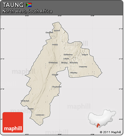 Shaded Relief Map of TAUNG, cropped outside