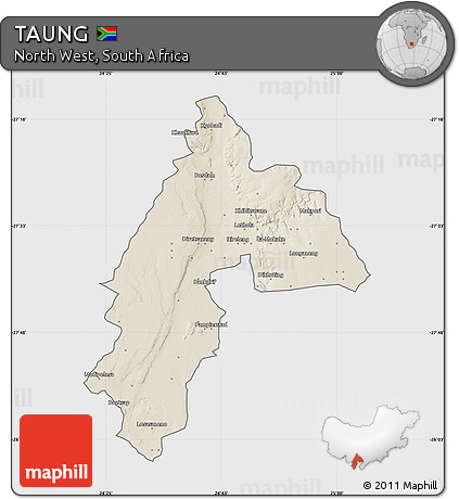 Shaded Relief Map of TAUNG, single color outside