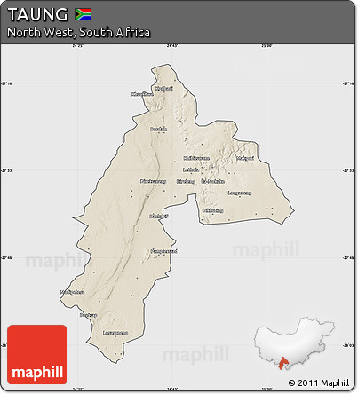 Shaded Relief Map of TAUNG, single color outside