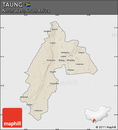 Shaded Relief Map of TAUNG, single color outside